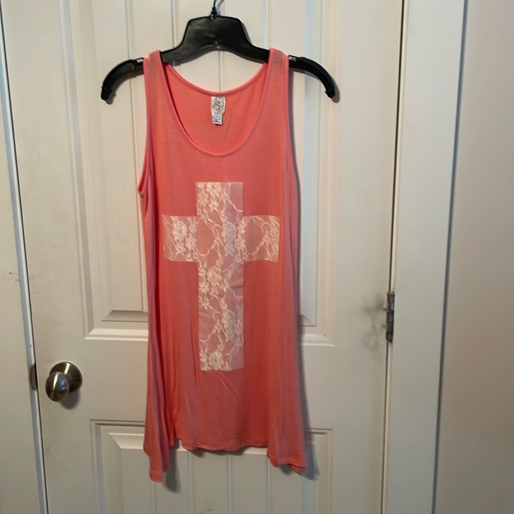 Not of this World Coral Tunic Cross Tank Size Small EUC